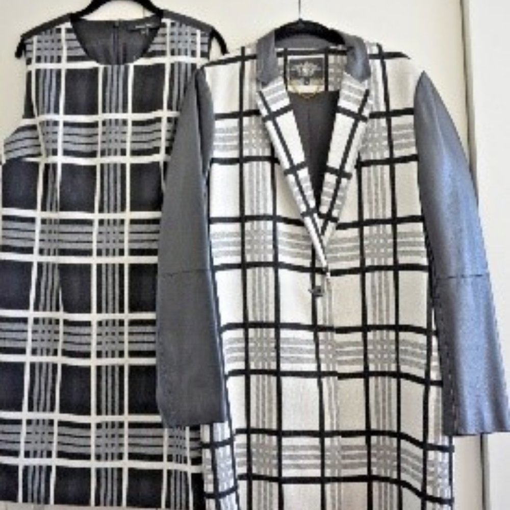 Rachel Roy Ensemble Set Leather Blazer and Dress Check Medium 14